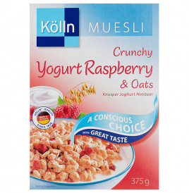 Kolln Muesli Crunchy Yogurt Raspberry & Oats, Knusper Joghurt Himbeer  Box  375 grams